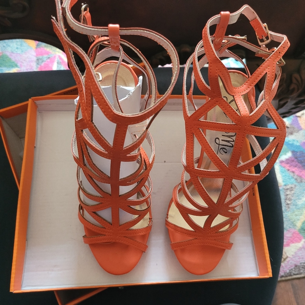 Orange Strappy Heels Sz 7